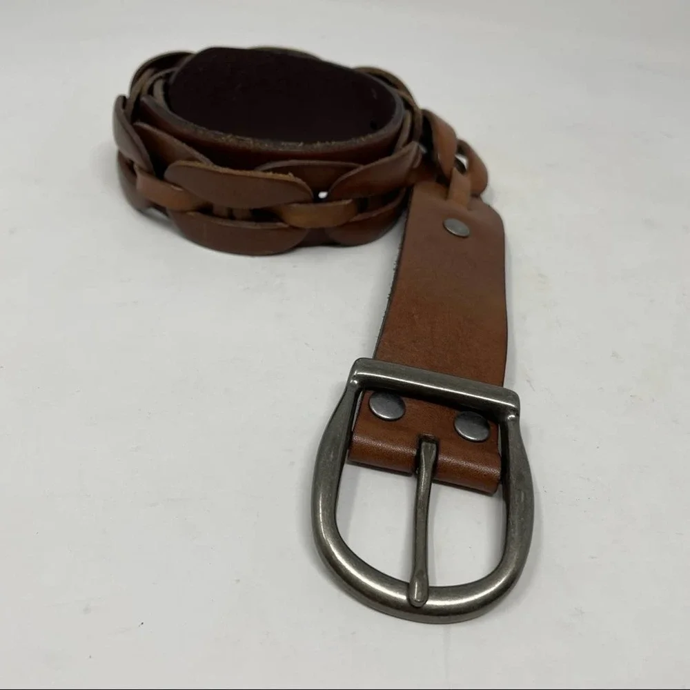 BANANA REPUBLIC Brown Leather Woven Braided Belt Size XS